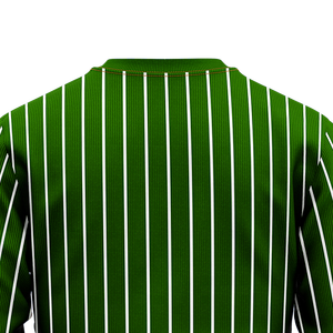 <b>Mens</b> Green Pinstripe Crew Neck Sweatshirt Custom Logo Script Print Pullover Long Sleeve Baseball Team Training Bulk <b>Winter</b> <b>Wear</b> - Product Image 5