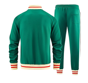 Ensemble de survêtement unisexe vert avec fermeture éclair intégrale, col montant, rayures, style sportif, poches latérales, coupe régulière, en polyester, pour adulte, collection automne - Product Image 5