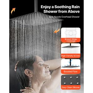 Sistema Doccia a Pioggia Termostatico da Soffitto da 16 Pollici con 6 Getti Idromassaggio, Doccetta Girevole e 3 Accessori per Cabina Doccia - Product Image 5