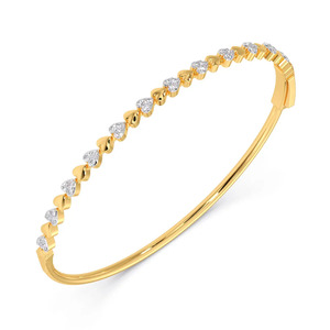 Alternating Heart Diamond <b>Bangle</b> with Yellow Gold Slim Band and Romantic Half <b>Set</b> Design - Product Image 1