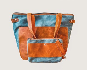 Bolso Tote de Lona y Cuero con Cierre Abierto, Bordado, Impermeable, para Viajes, Trabajo, Compras, Bolso de Hombro, Gran Capacidad, LCTB-0067 - Product Image 1