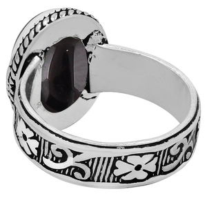 Anillo de Plata de Ley 925 Hecho a Mano con Ónix Negro Natural, Cabujón Ovalado Multicorales, Oxidado - Product Image 3