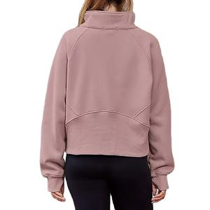 Casual, streetwear,Drop Shoulder, chiffres, respirant, écologique, sweats à capuche, épaule tricotée avec sweat-shirt demi-zip pour femme - Product Image 3
