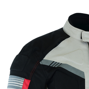 Chaqueta de Motocicleta Unisex de Cuero Negra, Roja y Gris, Transpirable, Resistente al Viento, con Cuello Alto, Cierre de Cremallera, Corte Regular, Tela de Lona - Product Image 5