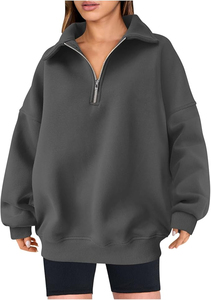 Sudadera extragrande de mujer con media cremallera, informal, de forro polar, tipo chaqueta con capucha y cremallera corta - Product Image 6