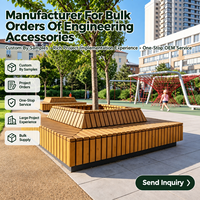 Banc d'extérieur personnalisé en bois massif avec cadre carré en métal et jardinière intégrée pour aménagement paysager de parc