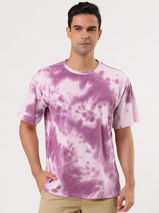 Camiseta de Manga Corta para Hombre, Tie-Dye, Morado y Blanco, Cuello Redondo, Corte Regular, Tejido de Algodón Transpirable y Ecológico - Product Image 4