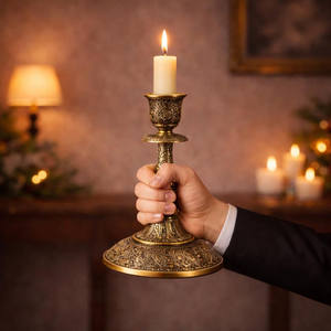 Durable <b>Black</b> Brass Handmade Embossed Natural <b>Candlestick</b> Holder for Home Office Hotel Restaurant Christmas & Easter Decoration - Product Image 3