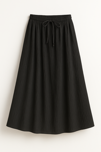 Vintage Dropped Waist Bulk Orders Women Ribbed Knit <b>Maxi</b> <b>Skirt</b> Adjustable Drawstring Breathable Eco-Friendly 100% Linen Fabric - Product Image 3