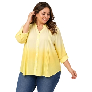 Chemise en coton mélangé pour femmes grandes tailles, col à revers, manches longues, boutonnée, coupe classique - Product Image 1