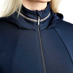 Veste d'équitation pour femme, à capuche, coupe ajustée, fermeture éclair, respirante, extensible, vêtements de sport d'extérieur, bleu marine - Product Image 2