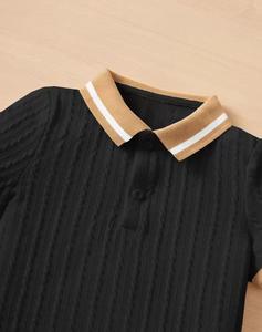 Conjunto de Polo y Pantalones Cortos de Punto Trenzado Vintage para Niño, Conjunto de Verano de Dos Piezas de Punto Texturizado Junior "Quiet Luxury" - Product Image 3