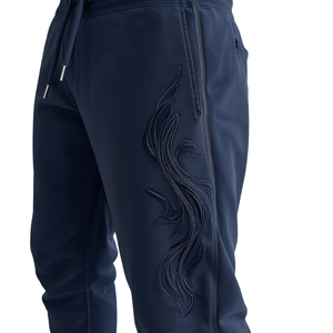 New Arrival Premium <b>Navy</b> Blue Embroidered French Terry <b>Jogger</b> Pants Heavyweight Cotton Casual Bottom Wear - Product Image 3
