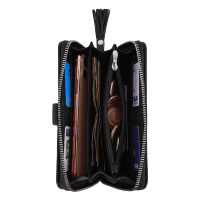 Dompet Kulit Asli Wanita Berdetail Stud RFID, Dompet Lipat dengan Ritsleting, Tempat Kartu, Logo Custom Tersedia, Grosir Partai Besar