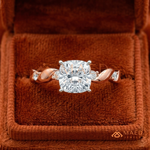 Bague en or rose 18 carats plaqué or avec diamant taille coussin – Solitaire délicat feuille et bourgeon pour anniversaire - Product Image 4