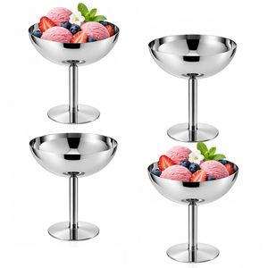 Elegant Silver Metal Ice Cream Cup Double Wall Insulated Dessert Bowl Stemmed Fruit Salad Glassware For Party Wedding Banquet - Product Image 2