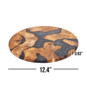 Planche à charcuterie ronde en bois, conforme aux normes alimentaires de la FDA, taille personnalisée, design rivière en résine époxy, pour la cuisine et la décoration de cadeaux - Product Image 6