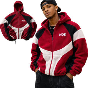 Sudadera con capucha de forro polar para hombre con cremallera, diseño de bloques de color, chaqueta cálida con capucha, ropa de calle informal, sudaderas con capucha para invierno, proveedor OEM - Product Image 4
