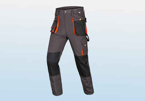 Pantalon de travail gris pour homme avec bordure orange, multi-poches, résistant, uniforme de travail - Product Image 2