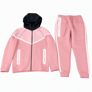 Unisex Hooded Tracksuit Set Full Length Color Blocking Sweatshirt and Jogger Pants with Side Pockets Reflective Style - Product Image 6