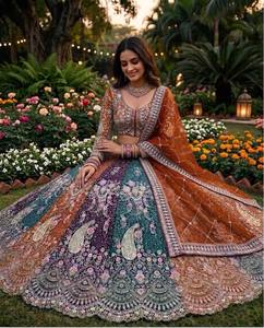 Divyam Creation <b>Red</b> Embroidered Faux Georgette <b>Lehenga</b> Choli Floor-Length Traditional Indian Party Wedding Dress Women's Regular - Product Image 2