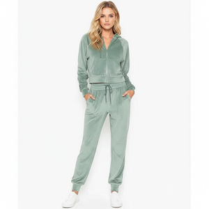 Conjunto de 2 Piezas de Terciopelo para Mujer, Estilo Y2K, Sudadera con Cremallera y Pantalones, Logotipo Personalizado, Chándal de Terciopelo con Pedrería para Mujer - Product Image 4