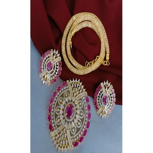 Magnifique ensemble collier et boucles d'oreilles en laiton plaqué or de qualité supérieure avec pierres de zircon, tendance pour mariage, pour femme - Product Image 2