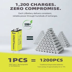 CITICITY รุ่น C901 แบตเตอรี่ลิเธียมไอออน 9V แบบชาร์จ USB ความจุ 4500mAh รองรับการชาร์จได้มากกว่า 1200 รอบ พร้อมสายชาร์จ USB-A/USB-C สำหรับผู้บริโภค - Product Image 6