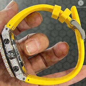 Charm Jewells Men's Luxury Yellow Gold <b>Watch</b> 42mm Irregular <b>Case</b> Diamond Encrusted Analog Quartz Hollow Out Silicone Band - Product Image 3