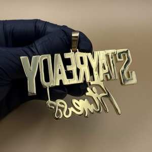 Pendentif Lettre Moissanite Iced Out Stay Ready Fitness Plaqué Or 18K Thème Hip Hop Bijou Unisexe - Product Image 3