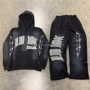 Custom Winter Streetwear Sweatsuits Manufacturer Designer High Quality Heavyweight Hooded Blank Hoodies Baggy <b>Sweatpants</b> <b>Set</b> - Product Image 2