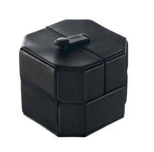 Boîte de rangement rectangulaire en cuir véritable à double ouverture avec doublure en daim doux, design structuré, organiseur de bijoux 75x75x65mm - Product Image 1