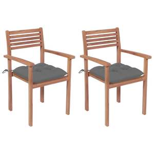 Ensemble de 2 chaises de jardin en teck naturel massif, 100% polyester, meubles en teck durables et élégants - Product Image 1