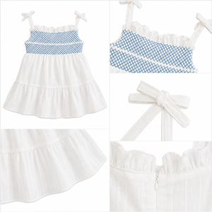 ชุดเดรสเด็กผู้หญิงผูกไหล่แบบสม็อค |   ชุดเดรสผ้าฝ้ายแขนกุด - Product Image 3