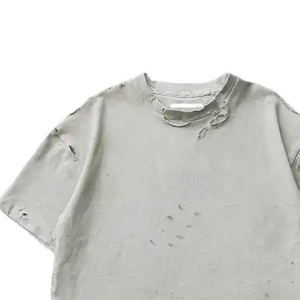 New Best Fashion Heavyweight 100% Cotton Men's Distressed T-Shirts Custom Design Half Sleeve Distressed <b>Clothes</b> Long Length - Product Image 6