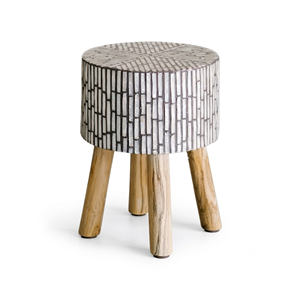 Taburete de Lujo con Incrustaciones de Nácar, Mesa Auxiliar Redonda de Mosaico de Concha con Patas de Madera Maciza para Sala de Estar, de Vietnam - Product Image 6