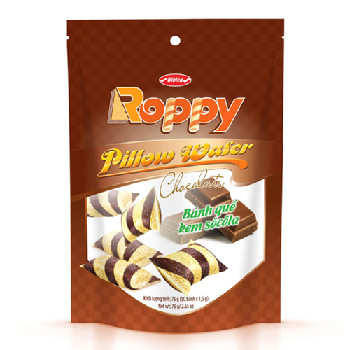 Wholesale Bibica Roppy Pillow Wafer Chocolate 75g/ Vietnamese Bibica Wafer Roll