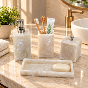 Juego de Accesorios de Baño de Resina Hechos a Mano con Efecto Mármol Rosa, Venta al Por Mayor, OEM, ODM - Product Image 2