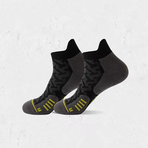 Ankle <b>Socks</b> For <b>Running</b> Breathable Knitted Geometric Pattern Black With Yellow Accents Adult Summer Sports <b>Socks</b> - Product Image 1