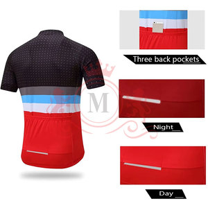 Ensemble maillot et short de cyclisme pour homme, noir, rouge, bleu, blanc, rayé, respirant, polyester, design sans couture, pour adultes - Product Image 4