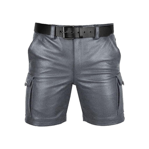 Trendy <b>Men</b> Leather <b>Shorts</b> Modern <b>Slim</b> Fit Street Style Fashion Bottom For Wear Waterproof Eco-friendly Animal Print - Product Image 1