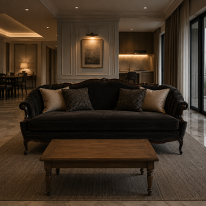 Sofá Clásico de Lujo de 3 Plazas en Madera de Teca Sólida, Mueble Vintage para Sala de Estar, Hotel, Villa o Apartamento - Product Image 5