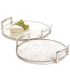 Bandeja redonda de mármol natural de gran venta, con patrón de vetas marrones premium, bandeja de lujo para servir, plato decorativo, decoración moderna para el hogar, gruesa. - Product Image 4