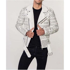 แจ็คเก็ตหนังแท้สไตล์วินเทจแบบยูนิเซ็กส์สีดำประดับหมุดทรงนักขี่มอเตอร์ไซค์  ตกแต่งด้วยหนามแหลมทรงกรวย  สไตล์พังก์ - Product Image 2