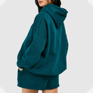 Conjunto de Sudadera con Capucha Color Verde Azulado para Mujer, con Bolsillos Laterales, Corte Holgado Informal, Manga Larga, Color Sólido, Ropa de Otoño - Product Image 2