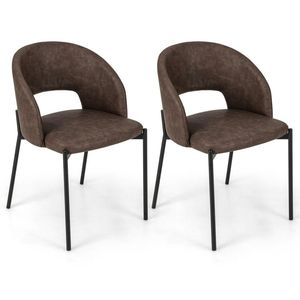 Set di 2 sedie da pranzo in tessuto retrò con cuscino in spugna ad alta densità e rivestimento stabile in pelle PU - Product Image 1
