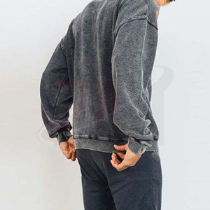 เสื้อสเวตเชิ้ตคอกลมโอเวอร์ไซส์สำหรับผู้ชาย สีพื้น ผ้าถัก คอตตอน สวมใส่สบายๆ ในฤดูใบไม้ร่วง ทรงปกติ คอกลม ผ้าถัก - Product Image 2