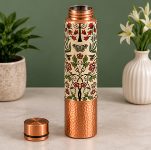 Vaisselle de voyage portable en cuivre émaillé imprimé motif papillon floral, édition premium, design traditionnel - Product Image 2