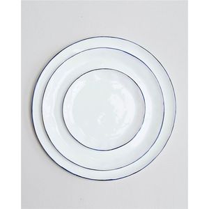 Plato Decorativo Redondo de Esmalte con Borde Azul para Servir, Plato Base para Decoración de Mesa en Hoteles, Restaurantes y Hogares - Product Image 5
