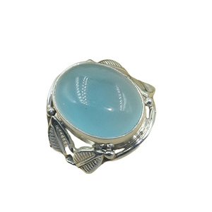Anillo de Plata de Ley 925 con Calcedonia Azul Natural, Diseño de Hoja Hecho a Mano, Anillo Ovalado con Cabujón de Piedra Preciosa, Joyería Boho, Regalo - Product Image 1